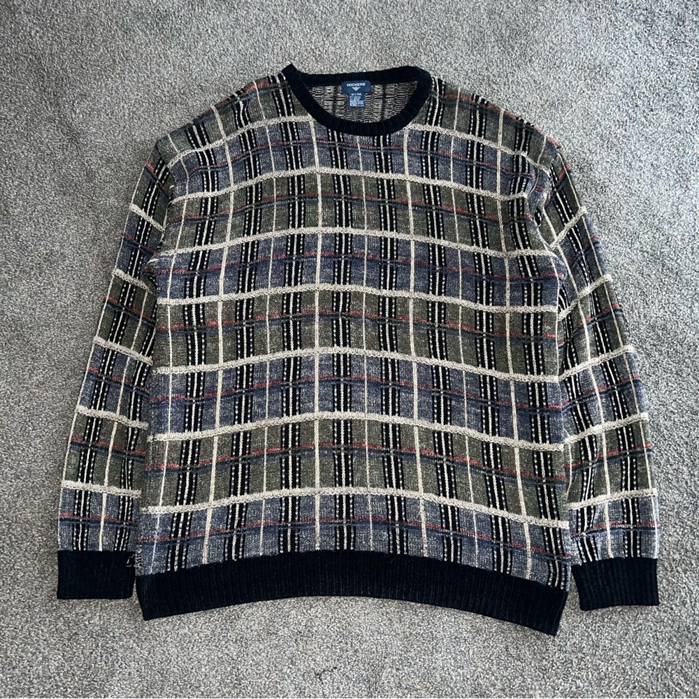 Vintage Dockers Grandpa Sweater Acrylic Rayon Geometric Pattern Men’s Size XLT